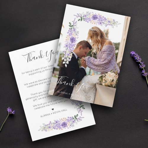 Lilac Shades Flowers  Branches Photo Wedding Thank You Card