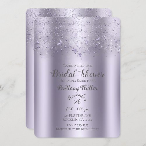 Lilac Shimmer Flutter Butterfly Bridal Shower Invitation