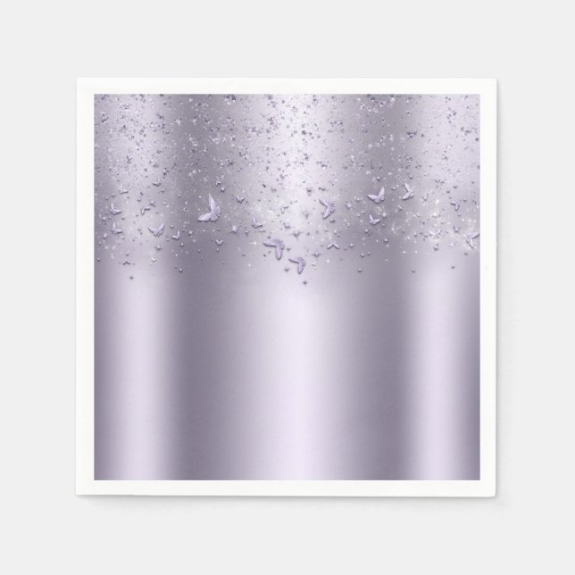 Lilac Shimmer Flutter Butterfly Sweet 16 Party Napkins (Front)
