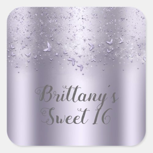Lilac Shimmer Flutter Butterfly Sweet 16 Party Square Sticker