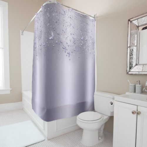 Lilac Shimmer Sparkle Flutter Butterfly Shower Curtain