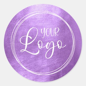 Lilac Shiny Faux Foil For Your Logo Classic Round Sticker by purplestuff at Zazzle