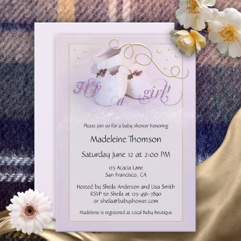 Lilac Shoes Girl Baby Shower Invitation by sunnysites at Zazzle