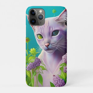 Lilac Siamese cat in Lilac flowers on Teal iPhone 11 Pro Case