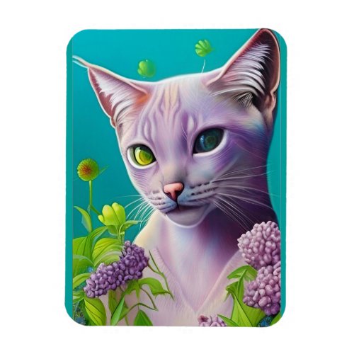 Lilac Siamese cat in Lilac flowers on Teal Magnet