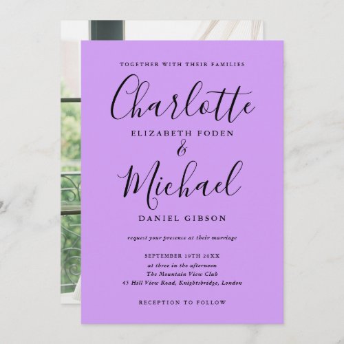 Lilac Signature Script Photo Wedding Invitation