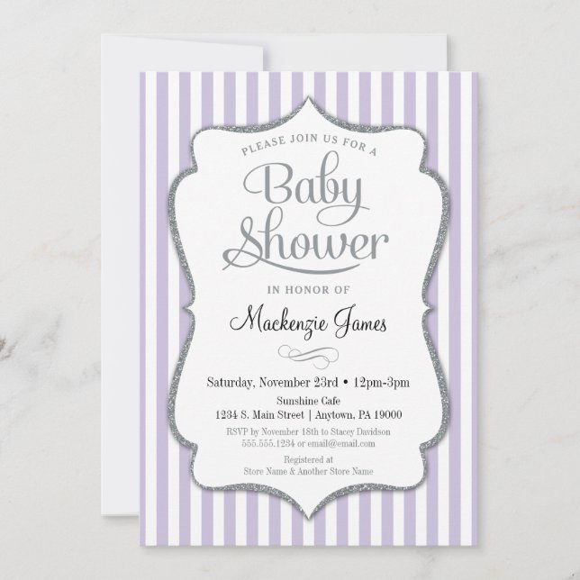 Lilac Silver Baby Shower Invitation Lavender Gray (Front)