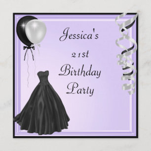 Lilac Silver Black Balloons Formal 21st Birthday Invitation
