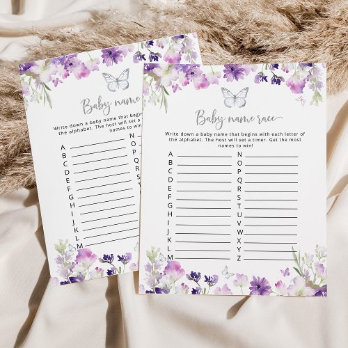 Lilac silver butterfly baby name race game