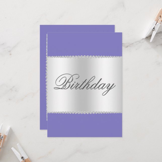 Lilac, Silver & Gems Birthday Invitation (Front/Back In Situ)