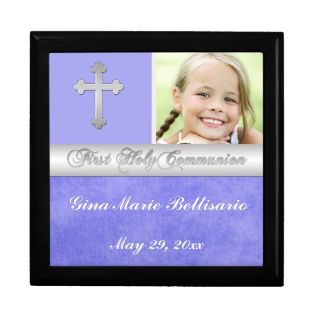 Lilac, Silver Holy Communion Keepsake Jewelry Box (Front)