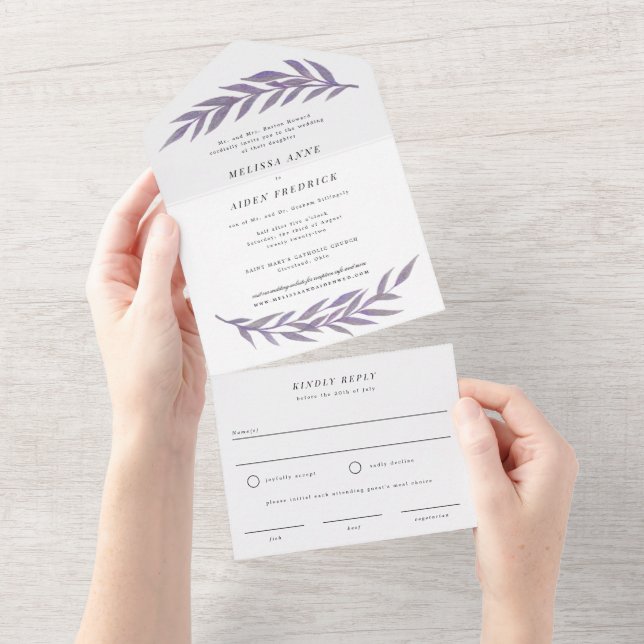 Lilac Simple Branch Formal Wording Wedding All In One Invitation (Tearaway)