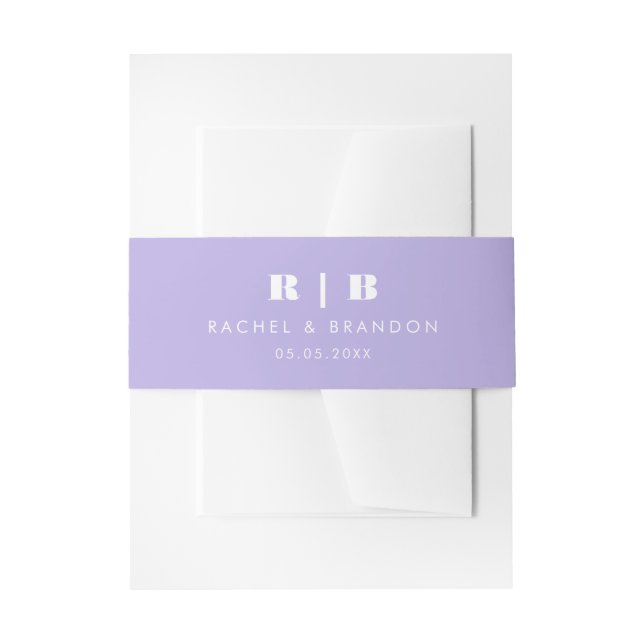 Lilac Simple Minimal Monogram Wedding Invitation Belly Band (Front Example)