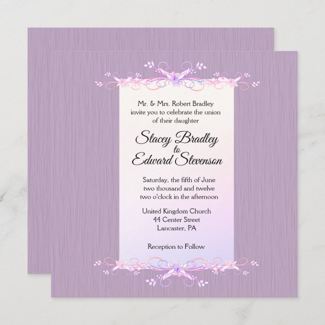 Lilac Simplicity Traditional Wedding Invitation (Front/Back)