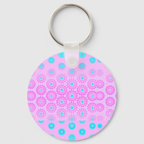 Lilac Sky Blue and Pink Flowers  Keychain
