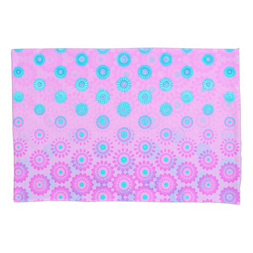 Lilac Sky Blue and Pink Flowers Pillow Case