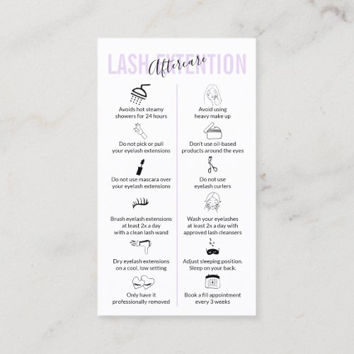 Lilac Soft Purple Lash Extension Aftercare Business Card