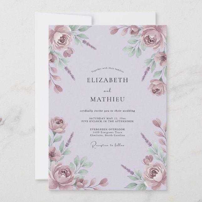 Lilac Soft Watercolor Wedding Invitation (Front)