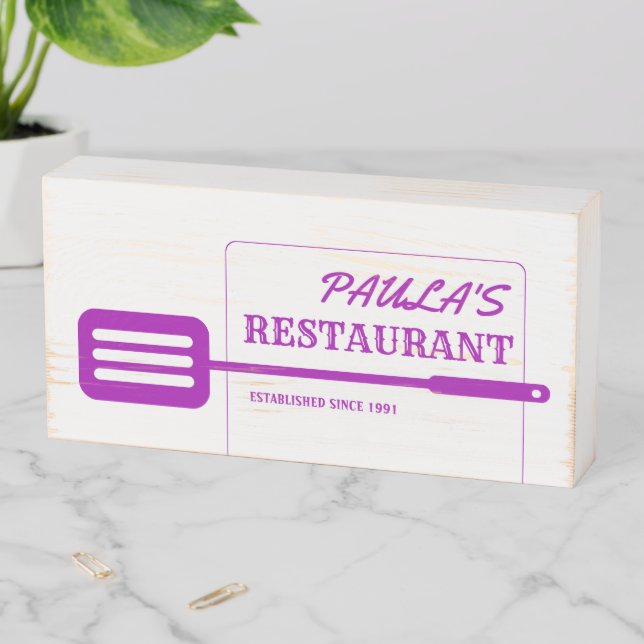 Lilac Spatula Restaurant Wooden Box Sign (In Situ Horizontal)