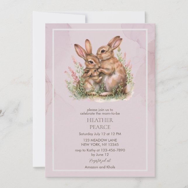 Lilac Spring Bunny Baby Shower Invitation (Front)