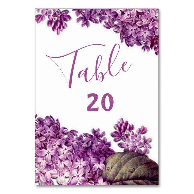 Lilac Spring Garden Wedding  Table Number (Front)