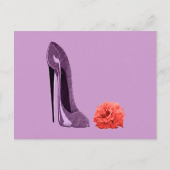 Lilac Stiletto Shoe And Rose Art Postcard by shoe_art at Zazzle