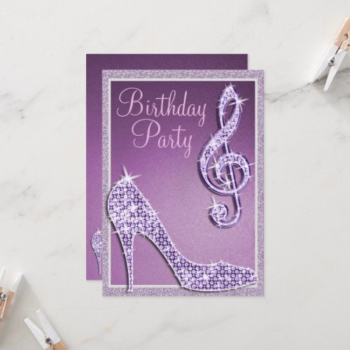 Lilac Stiletto  Treble Clef Birthday Invitation