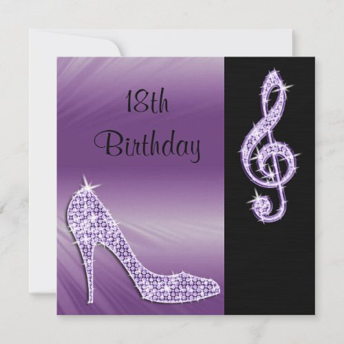 Lilac Stiletto  Treble Cleft 18th Birthday Invitation