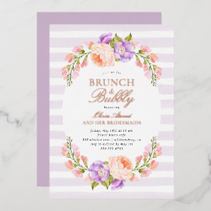 Lilac Stripe and Bloom Bridal Brunch and Bubbly Foil Invitation