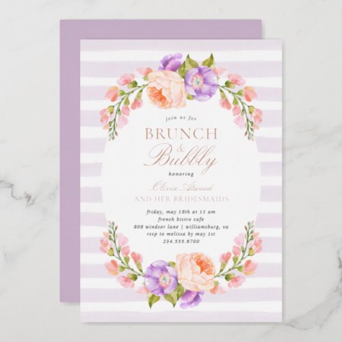 Lilac Stripe and Bloom Bridal Brunch and Bubbly Foil Invitation