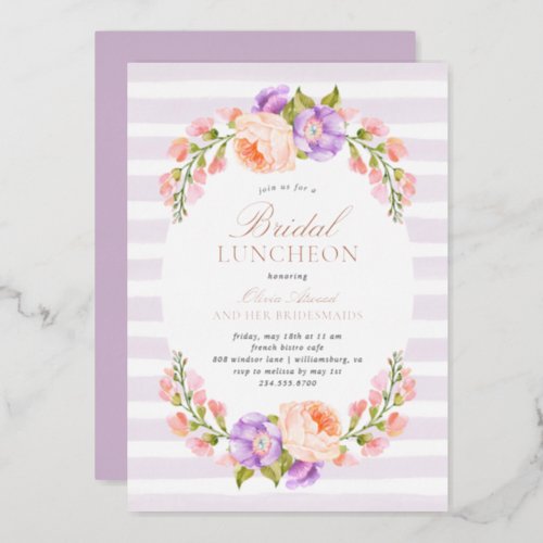 Lilac Stripe and Bloom Bridal Luncheon Foil Invitation