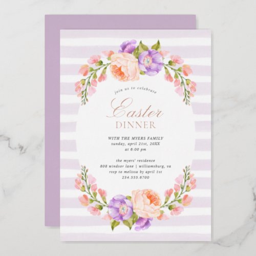 Lilac Stripe and Bloom Easter Dinner Foil Invitation