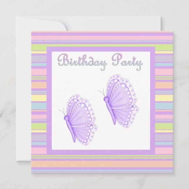 LILAC stripe butterfly BIRTHDAY PARTY INVITAT Invitation (Front)