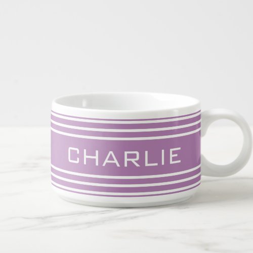 Lilac Stripes custom monogram chili bowl