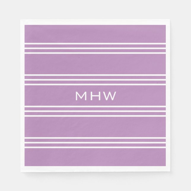 Lilac Stripes custom monogram paper napkins (Front)
