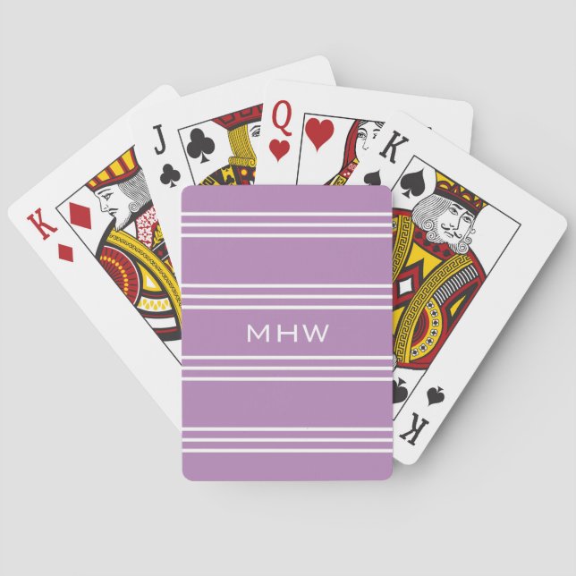 Lilac Stripes custom monogram playing cards (Back)