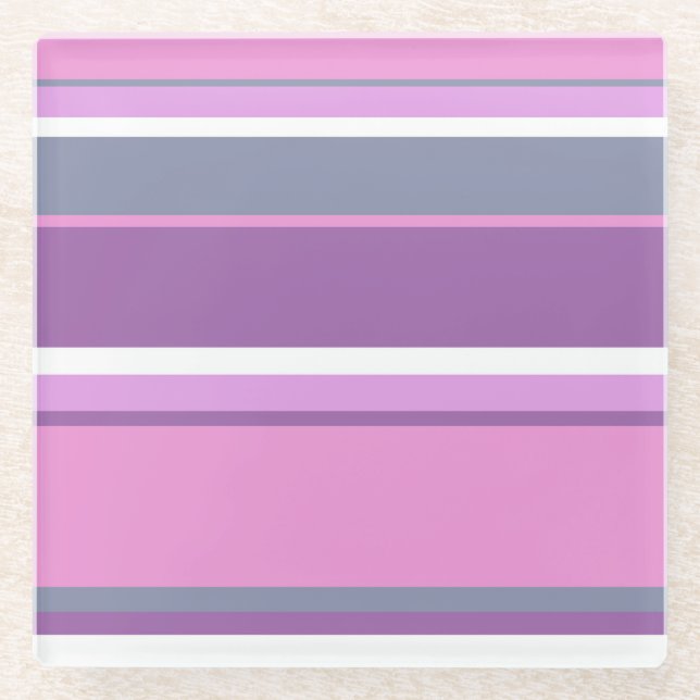 Lilac stripes glass coaster (Front)