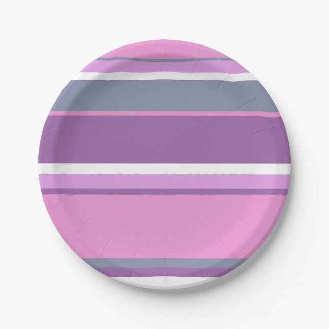 Lilac stripes paper plates (Front)