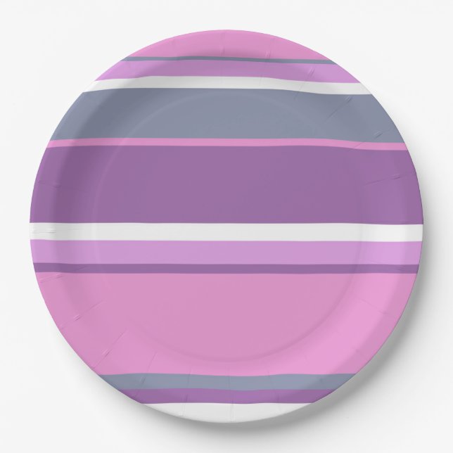 Lilac stripes paper plates (Front)