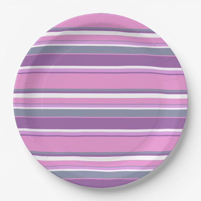 Lilac stripes paper plates (Front)