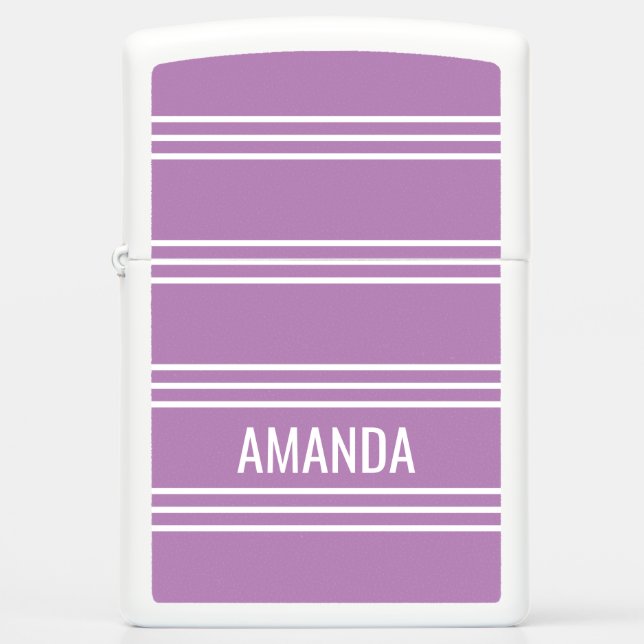 Lilac Stripes Pattern custom name lighter (Front)