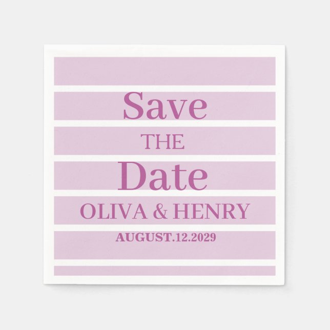 LILAC STRIPES STYLISH SIMPLE SCRIPT SAVE THE DATE  NAPKINS (Front)