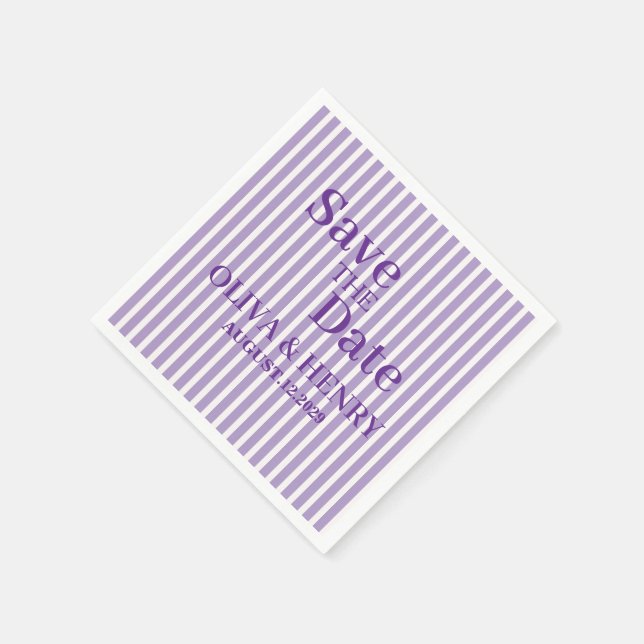 LILAC STRIPES STYLISH SIMPLE SCRIPT SAVE THE DATE NAPKINS (Corner)