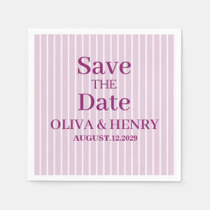 LILAC STRIPES STYLISH SIMPLE SCRIPT SAVE THE DATE NAPKINS