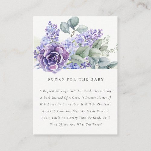 Lilac Succulent Botanical Books For Baby Shower Enclosure Card