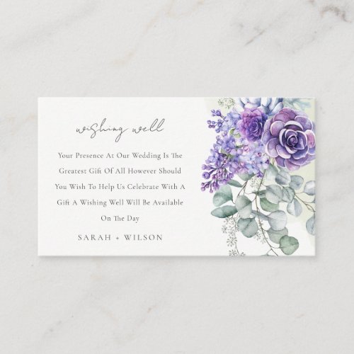 Lilac Succulent Botanical Wedding Wishing Well Enclosure Card