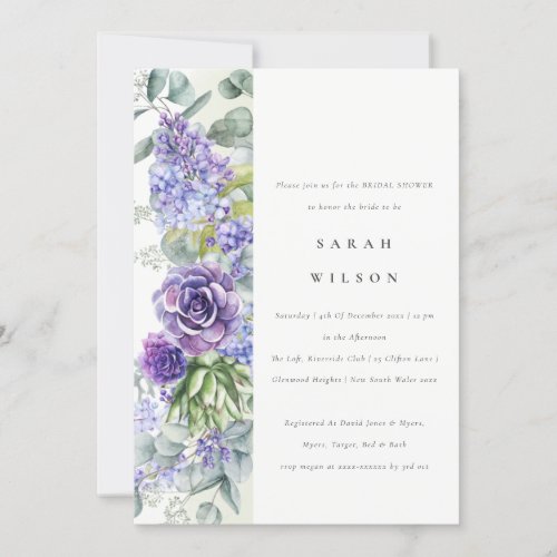 Lilac Succulent Eucalyptus Botanical Bridal Shower Invitation