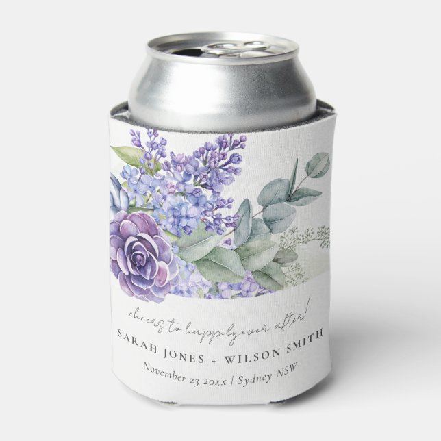 Lilac Succulent Eucalyptus Botanical Bunch Wedding Can Cooler (Can Front)