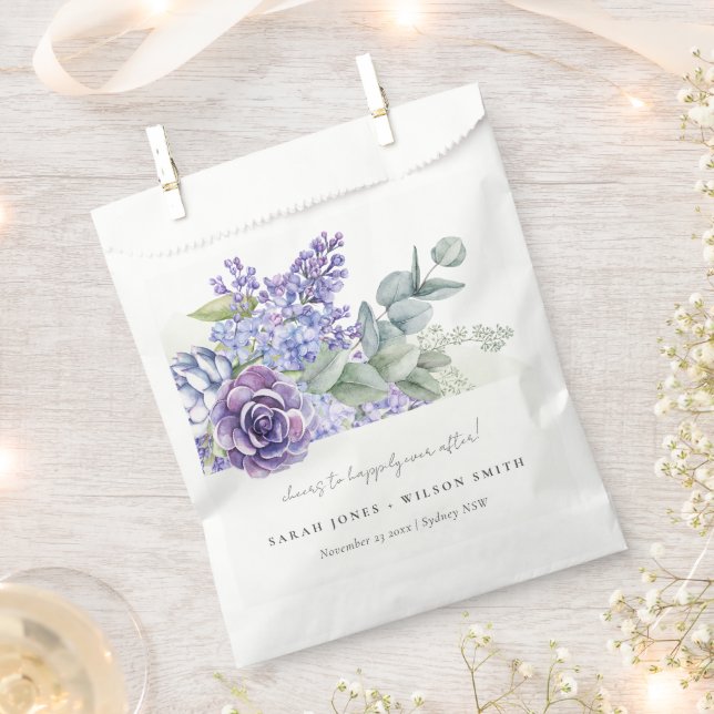Lilac Succulent Eucalyptus Botanical Bunch Wedding Favor Bag (Clipped)