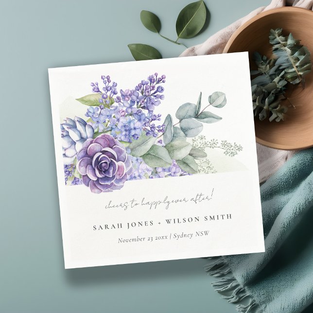 Lilac Succulent Eucalyptus Botanical Bunch Wedding Napkins (Creator Uploaded)